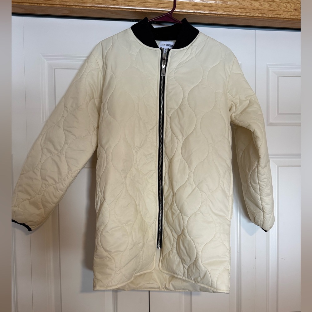 Cream Quilted Zip-Up Jacket